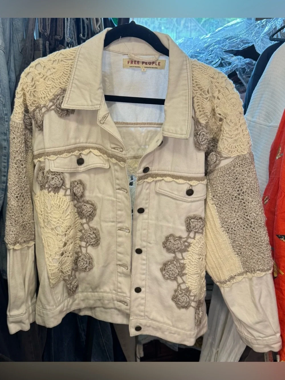 NWOT Free People Bali Rare Hearts Jacket - After Glow Cream Tan Ivory - Medium - Picture 7 of 13